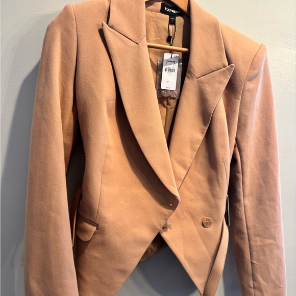 Express Tan blazer preppy double breasted office workwear neutral minimalist - Picture 16 of 16